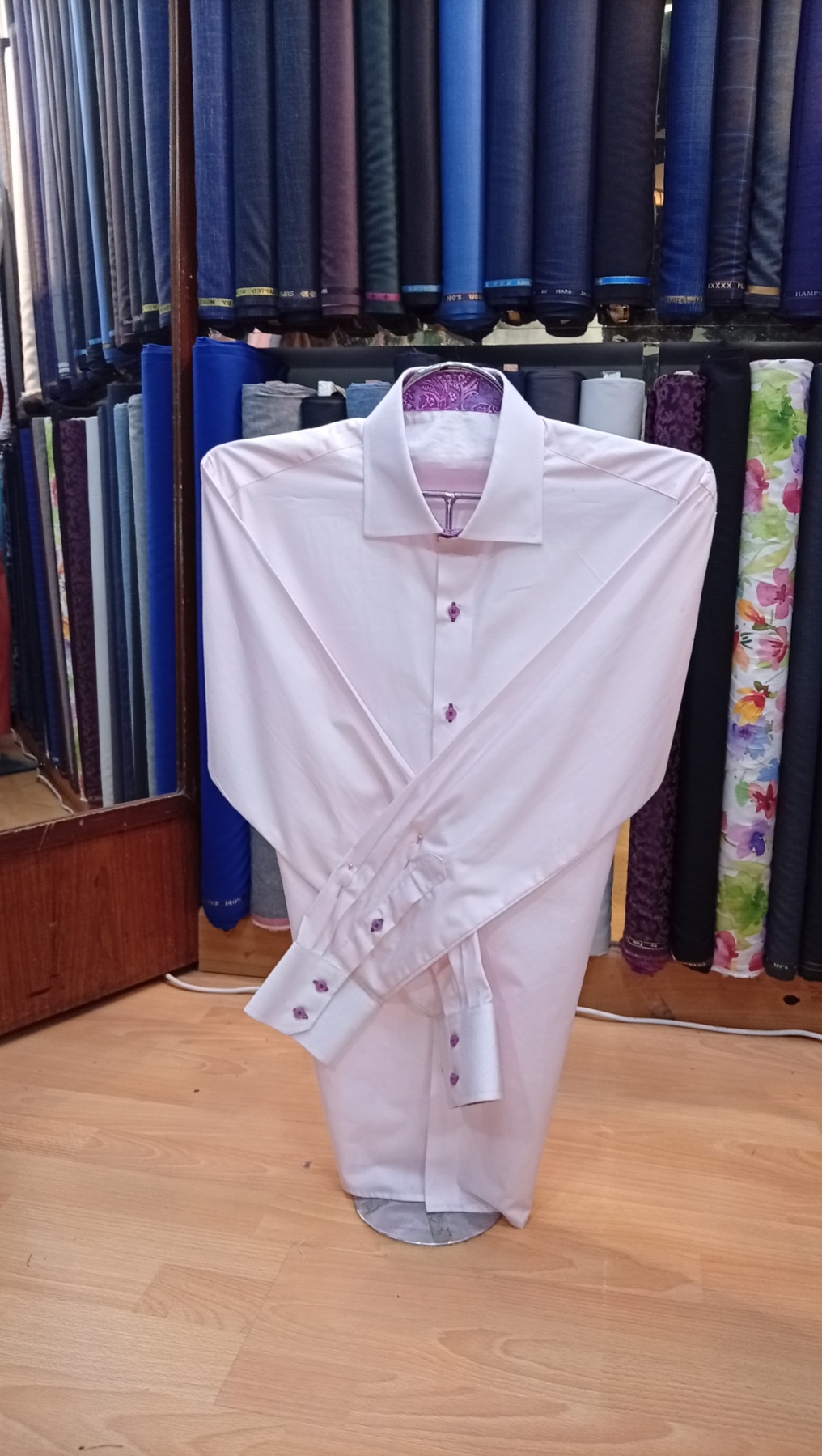 Bold red suit on display